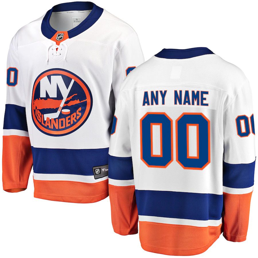 Men New York Islanders Fanatics Branded White Away Breakaway Custom NHL Jersey